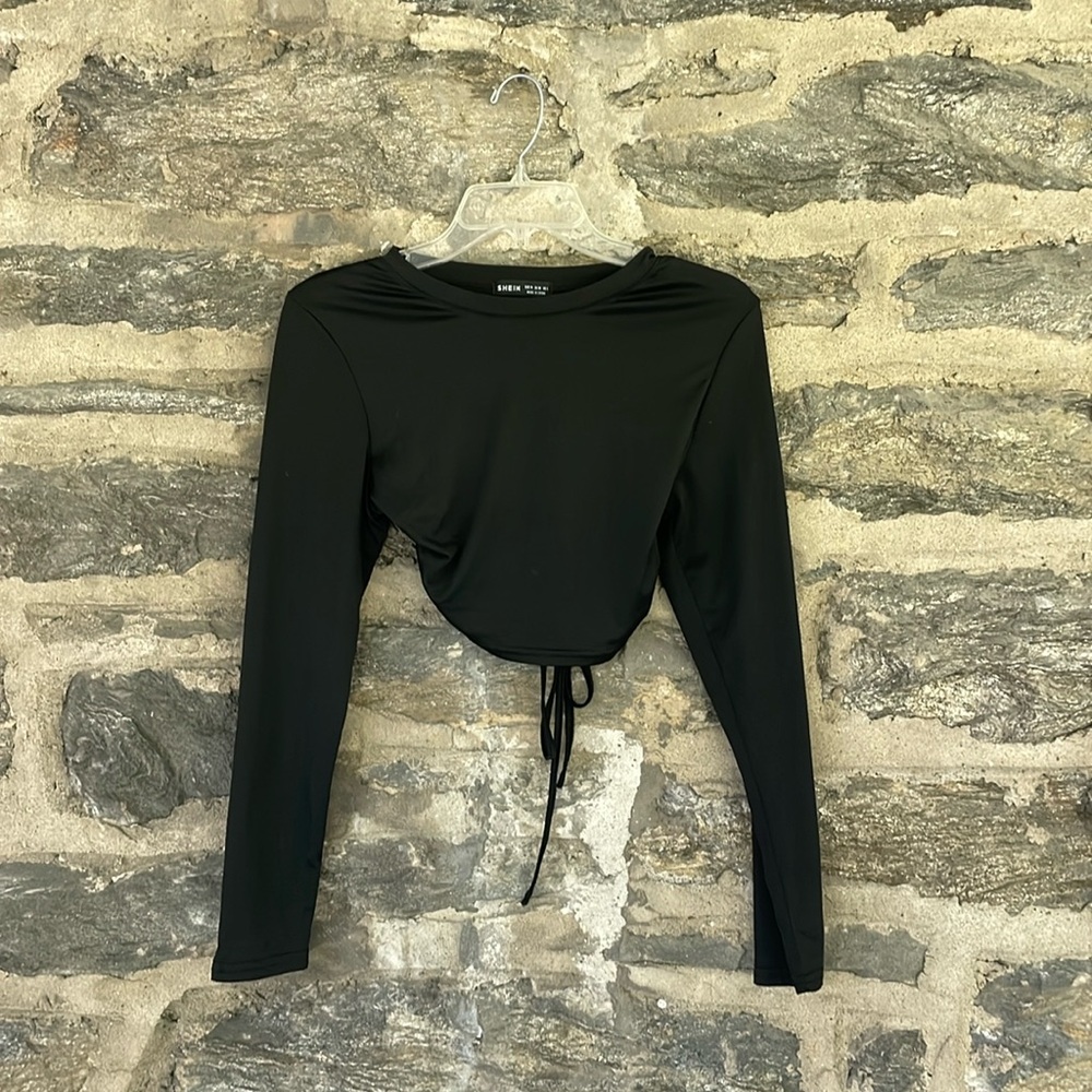 Black crop top with tie back